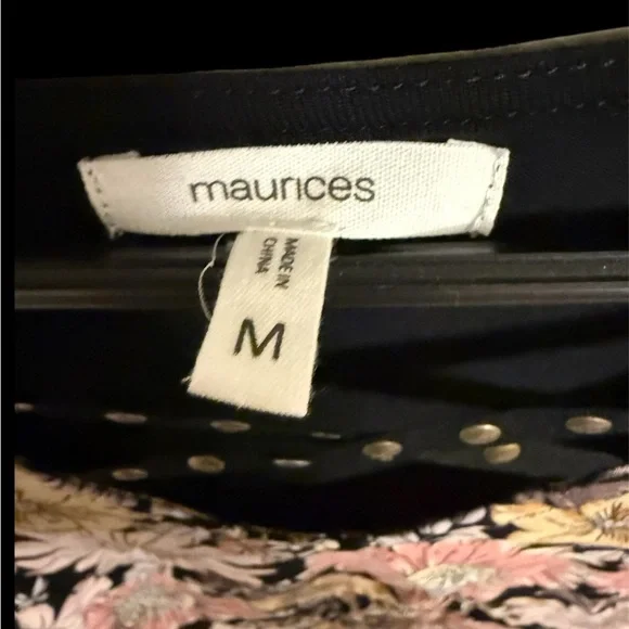 Maurices Floral V-Neck Top - Black, Pink, Yellow - Picture 3 of 3